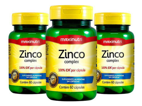 Kit 03 Zinco Complex 100% Idr Com 60 Cápsulas Maxinutri