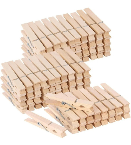 Imagen 1 de 1 de Pack X100 Broches Madera De Bamboo Para Ropa Lavadero