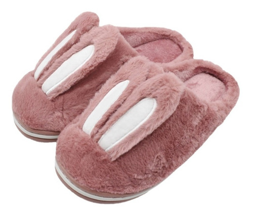 Pantufa Chinelo Feminina Peludo Orelha Coelho Antiderrapante