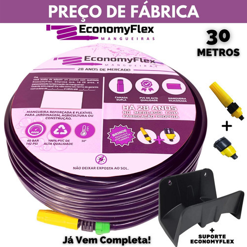 Mangueira De Jardim Economyflex Roxa 30m Com Suporte