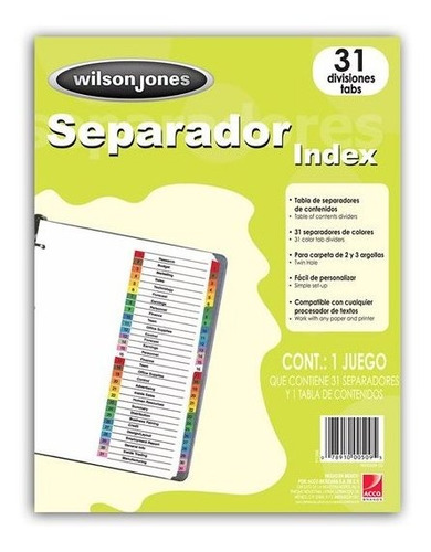 Separador Wilson Jones P1366 Carta 31 Divisiones