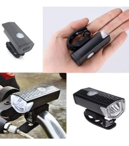 Kit 2 En 1 Luz Bicicleta Recargable Contra Agua Ultrabrillo Color Negro