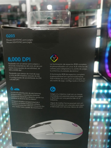Imagen 5 de 5 de Mouse Logitech G203 Lightsync (blanco) Original