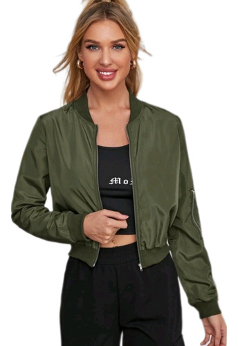 Chaqueta Shein Verde Oliva Bombardero Para Dama 