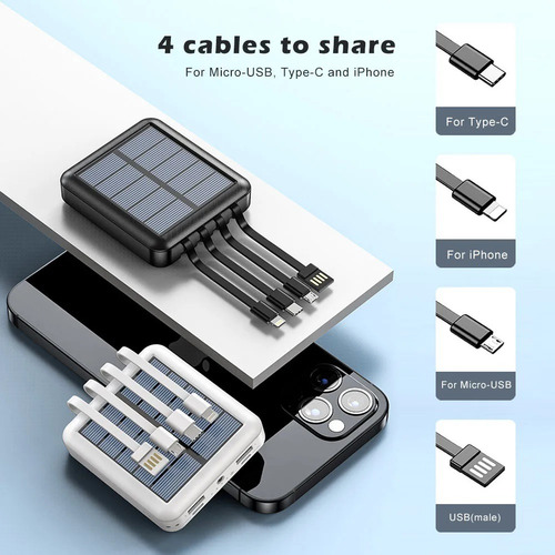 Cargador Portátilde Energía Solar 4 En 1 Color Negro
