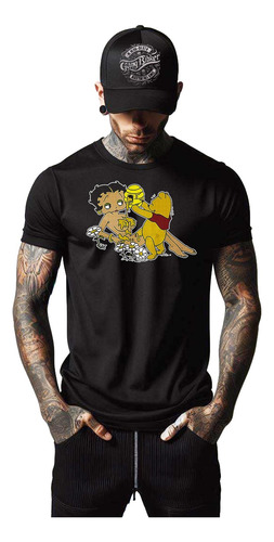 Playera Betty Boop Y Pooh Color Negro