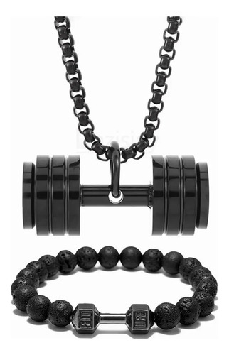 V Collar Y Pulsera Mancuerna De Acero Inoxidable Hombre