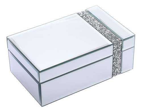 Caja Joyero De Cristal Con Espejo Plateado Organizador De Te