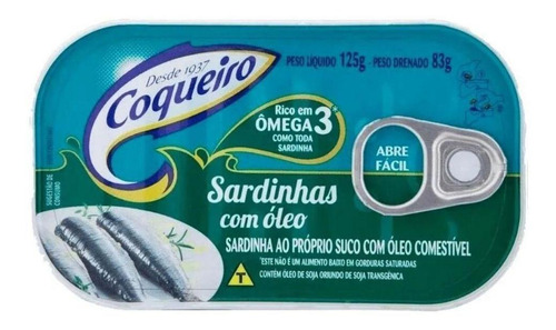 Sardinha Em Óleo Coqueiro Lata 125g - Kit Com 06 Unidades