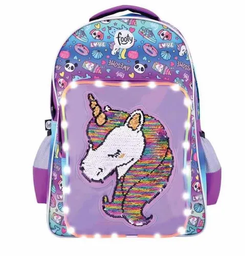 Mochila Footy 14 Unicornio C lentejuelas Reversibles Y Luz