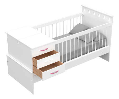 Imagen 3 de 11 de Combo Dormitorio Bebé Cuna Funcional Serie 5 + Cómoda Blanca