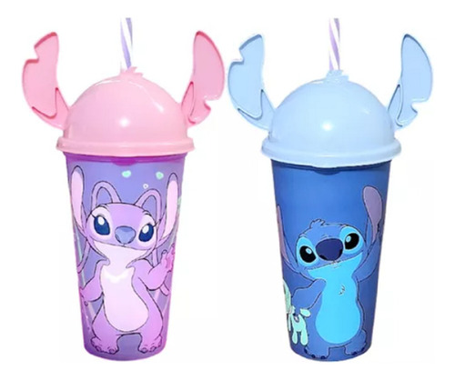 Copo Com Orelhas E Canudo Angel Stitch 500ml Personagem