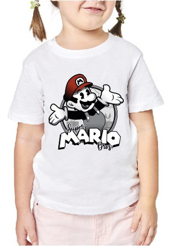 Polera Super Mario Bros Blanco Y Negro Retro Niños Adultos