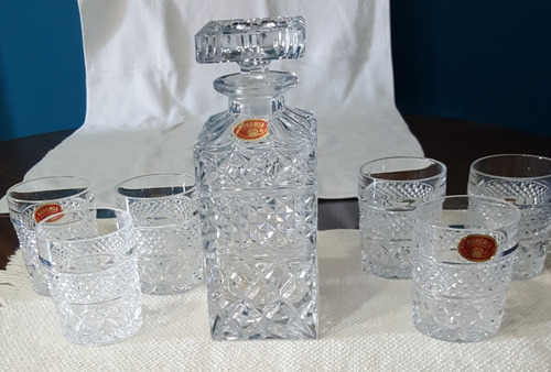 Juego De Botella Y Vasos De Cristal De Bohemia