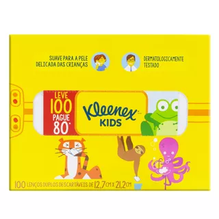 Lenços de papel descartáveis Kleenex Kids Suave em caixa 100 u