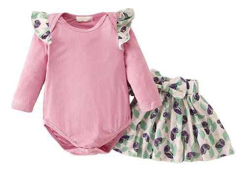 Conjunto 2pcs D Mameluco Y Falda Estampadada Para Bebé 0-18m