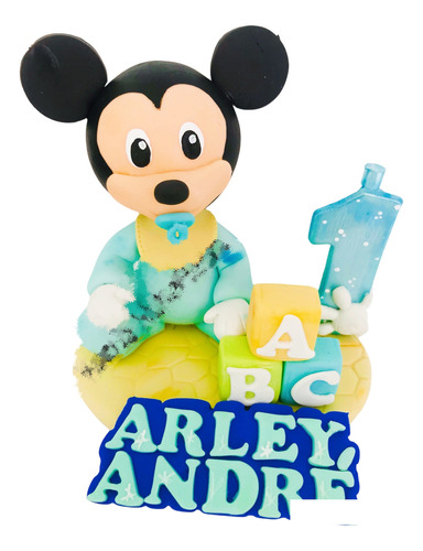 Cake Topper Micky Mouse Bebe Azul Baby Vela Pasta Francesa