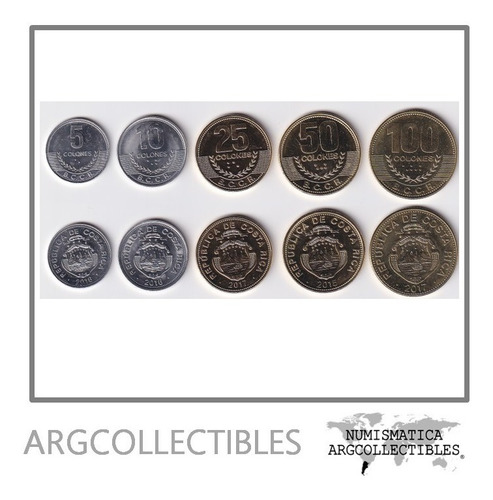 Costa Rica Moneda Set X 5 2015-2017 Aluminio Y Laton Unc