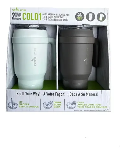 REDUCE Cold1 - Vaso De 40 Onzas Con Asa, Botella De Agua De Acero Inoxidable Aislada Al Vacio Para El Hogar La Oficina O El Automovil Taza