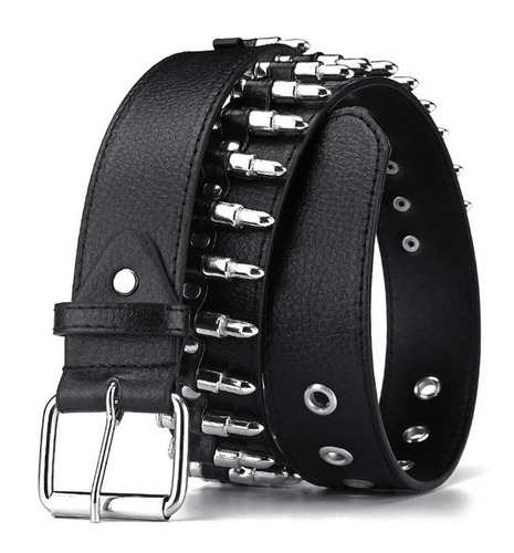 Cinturón Negro Punk Rock Con Accesorio Balas Cosplay Premium Negro Unitalla