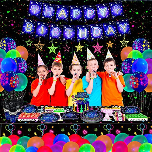230 Piezas Let?s Glow Neon Party Supplies Glow Party Vajilla