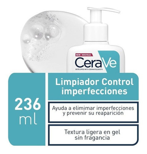 Imagen 2 de 6 de Limpiador Control Imperfecciones Cerave Día Y Noche 236 Ml Momento de aplicación Día/Noche Tipo de piel Grasa