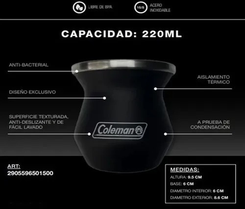 Imagen 3 de 3 de Mate Coleman Acero Inoxidable Termico 220 Ml