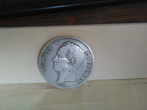 Moneda De Plata. Fuerte 5 Bs Bolívares. Fecha Año 1936