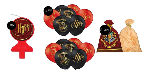 Festa Harry Potter 25 Bolas Para Decoração + Vela+ 8 Sacolas