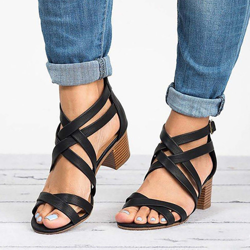 Sandalias Con Correa De Tobillo Ahuecadas A La Moda De Tacon