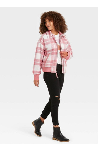 Chamarra Bomber Polar Abrigo A Cuadros Mujer Tall Extra Xxl