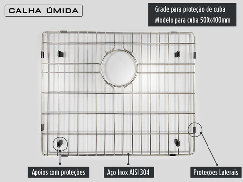 Imagem 3 de 7 de Grade Aramada Inox Proteção Fundo Cuba Eletropolido 50x40