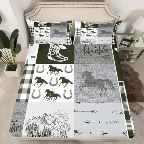 Set De Cama Rústico Con Estampado De Caballos, 2 Fundas.