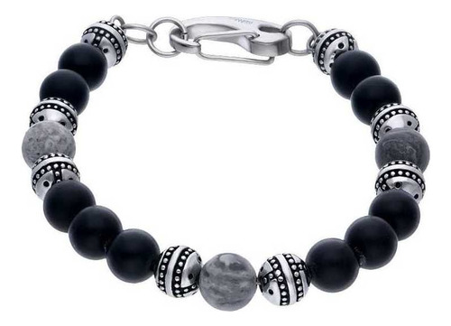 Pulsera Bizzarro De Acero Con Onix Gris Para Hombre Diámetro 7 Cm Largo 14 Cm