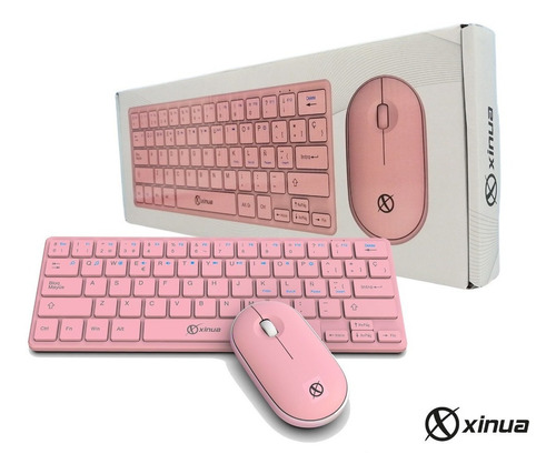 Kit Mini Teclado Español + Mouse Xinua Km3 Rosa Inalambrico