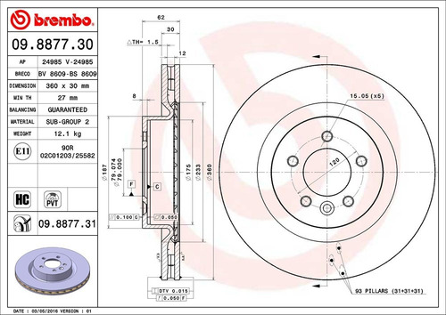 Disco Brembo Land Rover Range Rover Sport 5.0 10 A 12 D Pza
