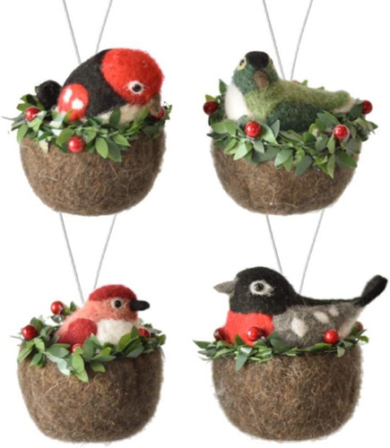 Mx181110 Clipon Bird In Nest Ornament Set De 4, 5.13 Pu...