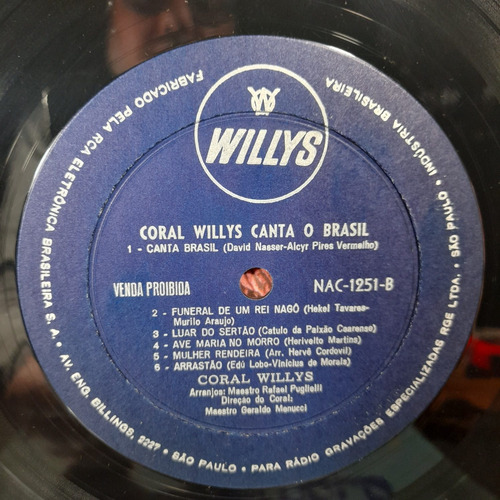 Lp Vinil O Coral Willys Canta O Brasil Ótimo Estado.