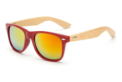 Lente Sol Sp Bambú Red Espejado 100%uv Unisex Acetato Poli