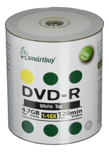 Paquete De 100 Dvd-r 4.7 Gb 16x Parte Superior Blanca (...