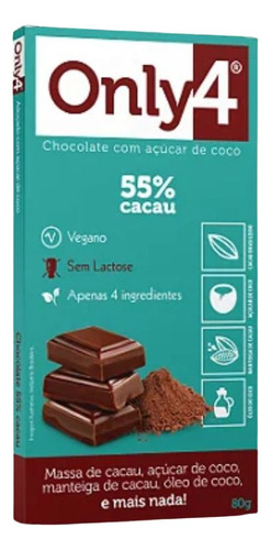 Only4 Puro Chocolate Vegano 55% Cacau S/ Lactose 80g Dp 6 Un