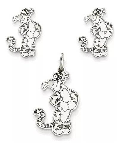 Set Dije Aretes Disney Tigger En Plata .925