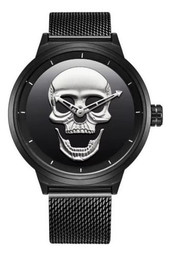 Relojes De Cuarzo Calavera En 3d Pulsera De Lujo Para Hombre Correa Negro Bisel Negro Fondo Negro