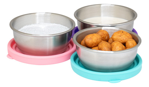 4 Mini Tazones Recipiente Comida Colación Cocina Toper Color Plateado