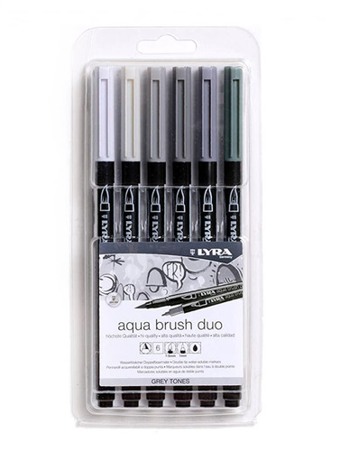 Lyra Aqua Brush Duo - Set 6 Marcadores Grey Tones