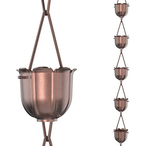 Flutes Rain Chain 8.5 Ft Pure Solid Copper Premium Rain...