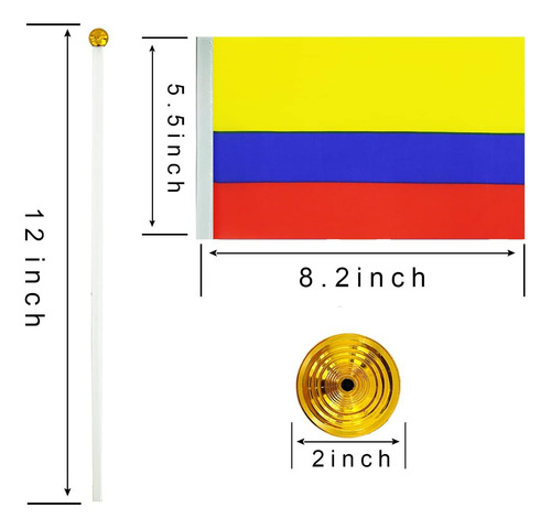 Mini Banderas Wxtwk, Poliéster, Colombia, C/ Base, 12 Pies..