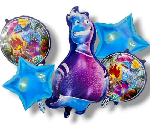Set De Globos X5 Unidades Personajes Elemental Celeste Agua Agua