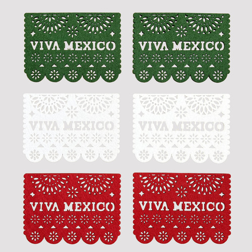 Set De 6 Portavasos Viva México Fieltro Papel Picado