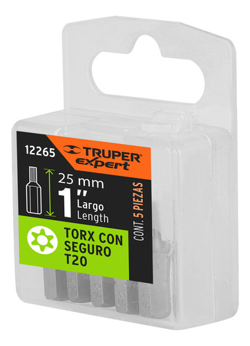 Estuche Con 5 Puntas Torx T20 Con Seguro Largo 1in Expert